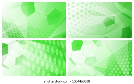 Set of four football or soccer abstract backgrounds with big ball in green colors