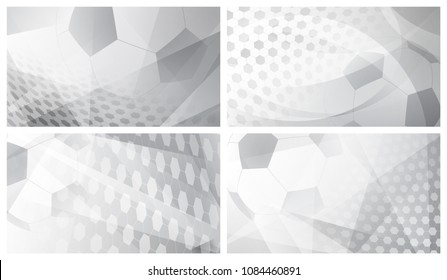 Set of four football or soccer abstract backgrounds with big ball in gray colors