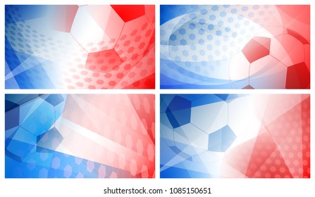 Set of four football or soccer abstract backgrounds with big ball in national colors of France