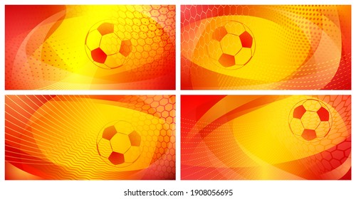 Set of four football or soccer abstract backgrounds with big ball in national colors of Spain