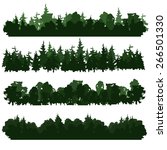 Set of four forest silhouettes. Hand drawn. Different hues. Vector illustration. Different types of forest. Stylized drawing