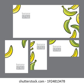 set of four forms with yellow and green bananas on a white background, 
two postcards and two business cards, vector