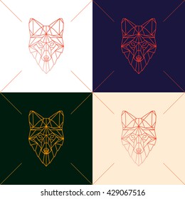 Set of four fox head geometric lines silhouette isolated on background. Abstract geometric polygonal triangle illustration for use in design for card, invitation, poster, banner.