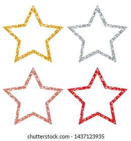 Set Of Four Framed Stars Sparkling Gold Silver Copper Red