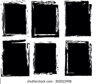 Set of four frames. Grunge style. Black. Place for text. Isolated on a white background. Uneven edges. Vector eps 10.
