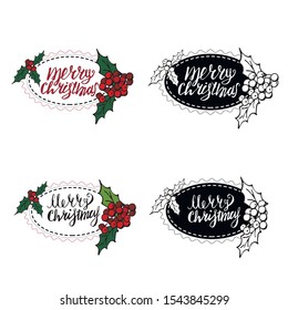 set of four frames with the inscription Merry Christmas, lettering