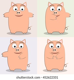 Set of four funny cartoon pigs.