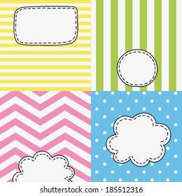 set of four funny colored tags, bubbles with empty space for your text here, spring, summer design for greeting cards, invitations, stickers, scrapbooking elements