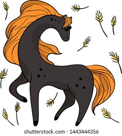 Set of four funny jumping horses. Hand drawn elements. Object with transparent.