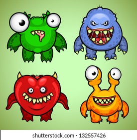 Set of four funny monsters variation 3