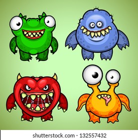 Set of four funny monsters variation 1