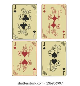 Set of four funny retro Jacks playing cards