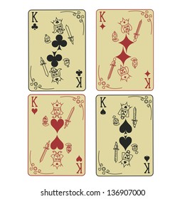 Set of four funny retro Kings playing cards