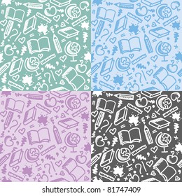 set of four funny school seamless patterns