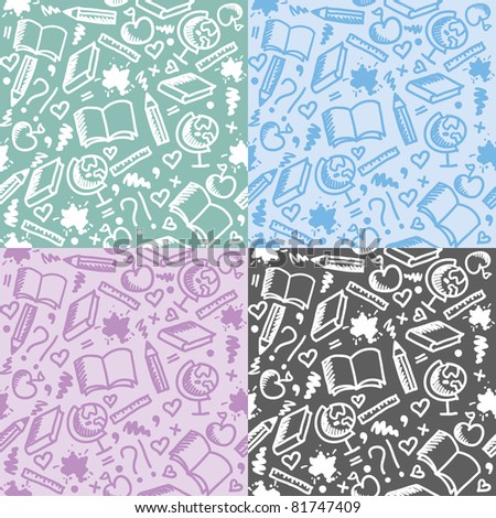 set of four funny school seamless patterns