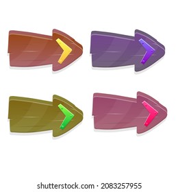Set Of Four Game Arrow Buttons  With Color Metal Rivet In Different Colors In Natural Wooden Style Vector Design