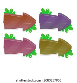 Set Of Four Game Arrow Buttons  With Plants In Different Colors In Natural Wooden Style Vector Design