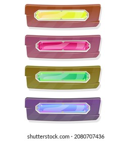 Set Of Four Game Buttons With Gems Treasures In Different Colors In Natural Wooden Style Vector Design