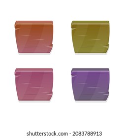 Set Of Four Game Inverted Trapezoid Buttons In Different Colors In Natural Wooden Style Vector Design