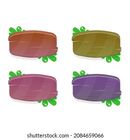 Juego De Cuatro Botones De Juego Óvalos Con Plantas En Diferentes Colores En Diseño Vector De Madera Natural