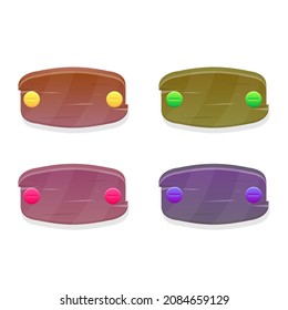 Set Of Four Game Oval Buttons With Bright Bolts In Different Colors In Natural Wooden Style Vector Design