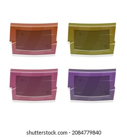 Set Of Four Game  Rectangle  Border Box Buttons Or Popups In Different Colors In Natural Wooden Style Vector Design