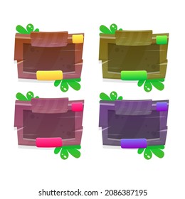 Set Of Four Game  Rectangle  Border Box Buttons Or Popups With Plants In Different Colors In Natural Wooden Style Vector Design