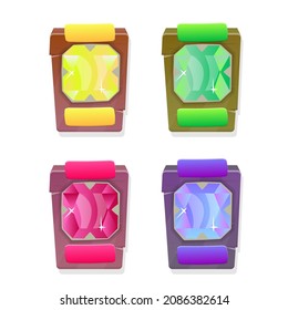 Juego De Cuatro Botones De Rectángulo Vertical De Cuatro Partidas Con Gemas O Popups Multicolores En Diferentes Colores En Diseño Vector De Estilo De Madera Natural