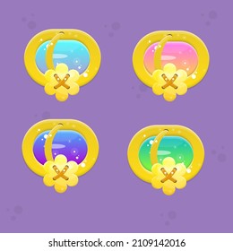 Set Of Four Game UI Buttons Life Time Flowers With Button Lacing Magic Colorful Cartoon Style In Different Colors Vector Design