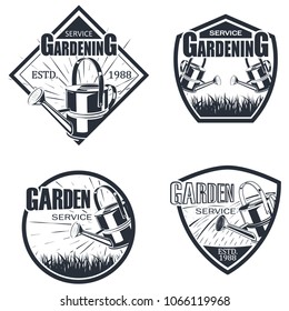 Set of four gardening service badge monochrome style, vector
