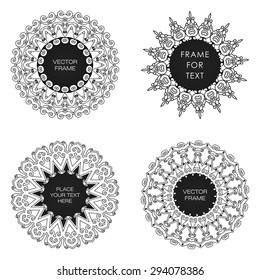 Set of four geometric frame in trendy mono line style. Black frame isolated on white background