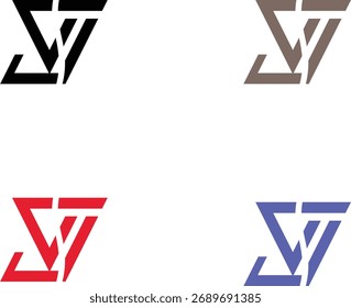 Un conjunto de cuatro diseños de logotipos geométricos con una fusión estilizada de las letras “S” y “T” en un diseño triangular.