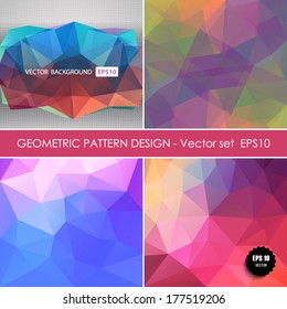 Set of four geometric pattern.Colorful abstract mosaic backgrounds. Can be used for wallpaper, pattern fills, web page background, surface textures. Vector illustration EPS 10.