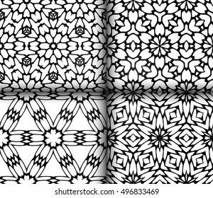set of four geometric patterns. vector illustration. black-and-white color. for design, wallpaper, printing