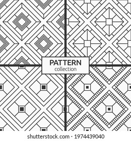 Set of four geometric rhombuses seamless patterns. Modern stylish textures. Repeating geometric tiles. Vector black and white backgrounds.