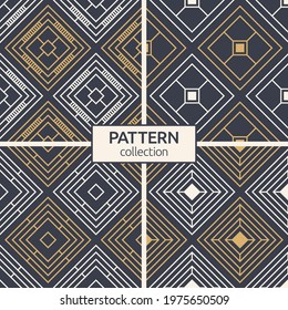 Set of four geometric rhombuses seamless patterns. Modern stylish textures. Repeating geometric tiles. Vector color backgrounds.