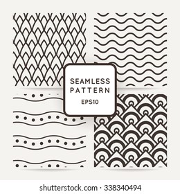 Set of four geometric seamless pattern. Abstract illustration.