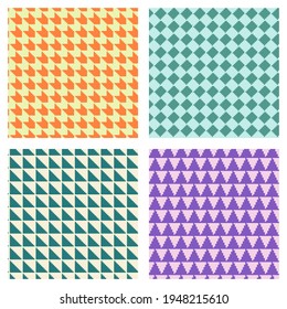 A set of four geometric seamless patterns in retro colors. Design for decor, paper and textiles.