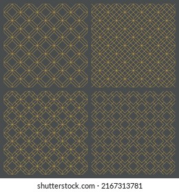 A set of four geometric seamless patterns . Orange color thin lines .Great design for fabric,textile,cover,wrapping paper,background.