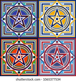 Set of four geometric seamless tiles