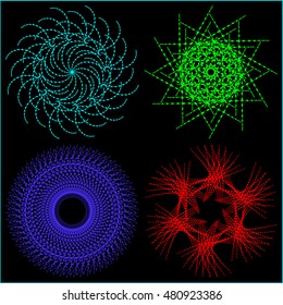 A set of four geometric shapes. Patterns for napkins or other round objects.