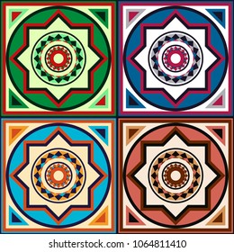 Set of four geometric tiles