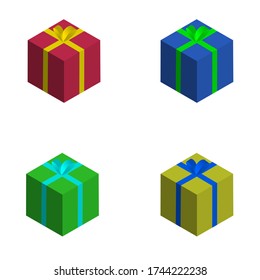 Conjunto de cuatro cajas de regalo con una cinta y un arco