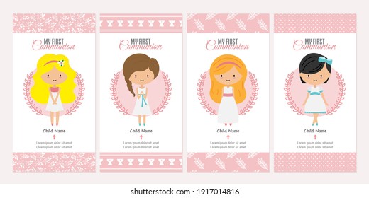 Set of four girl first communion card