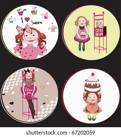set of four girlish labels