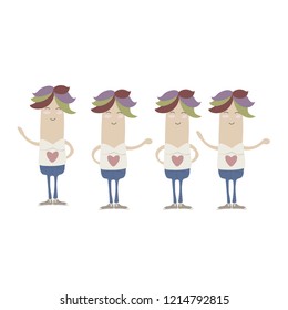 Set of four girls in different poses