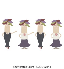 Set of four girls in different poses