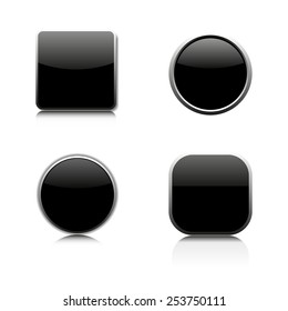 Set of four glass buttons of different shapes, vector illustration.