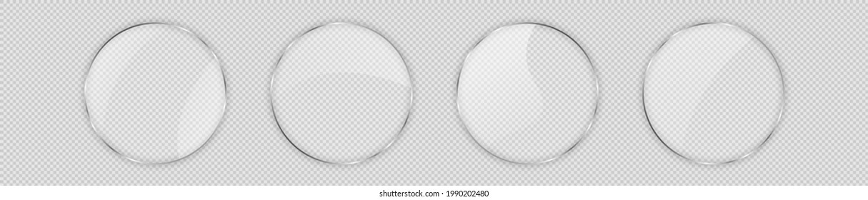 Satz von vier Glasplatten im Rahmen eines Kreises einzeln auf transparentem Hintergrund. Vektorgrafik.