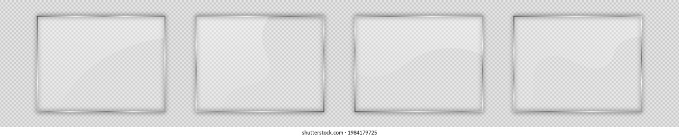 Set four glass plates in rectangle frame isolated transparent background  Vector illustration